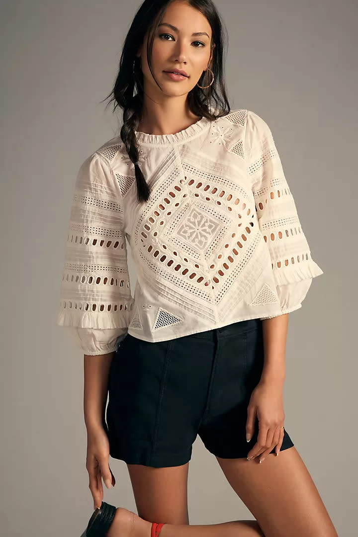 Forever That Girl Ruffled Eyelet Top. Image via Anthropologie.