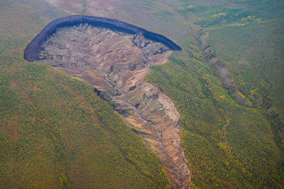 Scientists have uncovered that the crater is an astonishing 300 feet deep and that there is little room for it to grow deeper because permafrost melt has almost reached the bedrock at the bottom. Murton et al/Permafrost Periglacial Processes