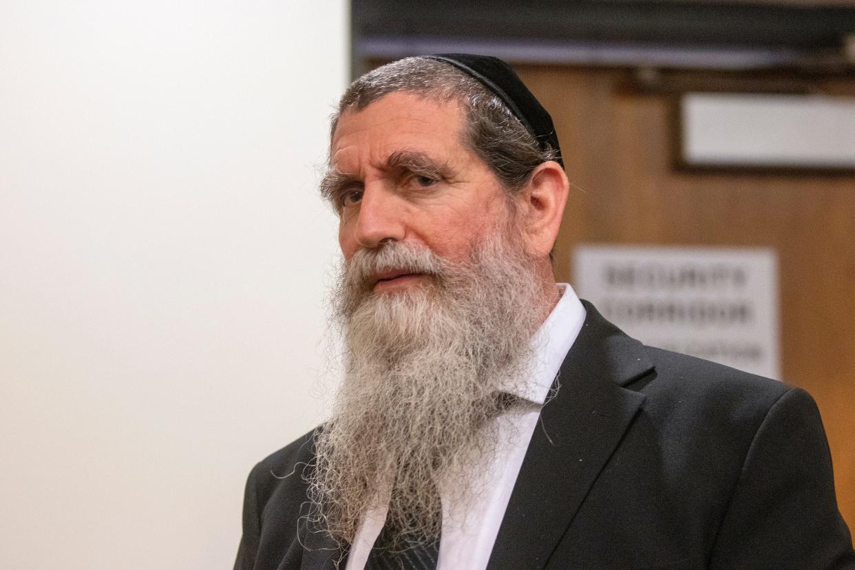 Rabbi Osher Eisemann appears before Superior Court Judge Joseph Paone during a motion for a new trial at Middlesex County Courthouse in New Brunswick, NJ Friday, July 8, 2022.