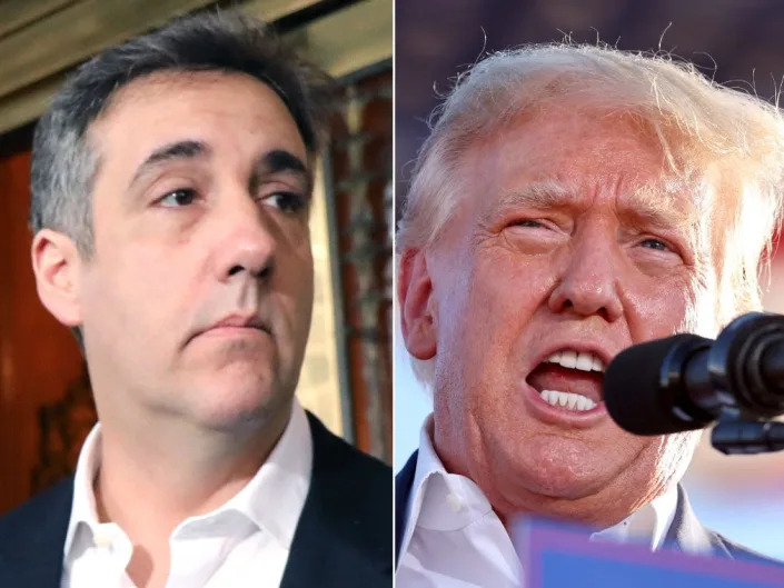A composite image of Michael Cohen and Donald Trump.