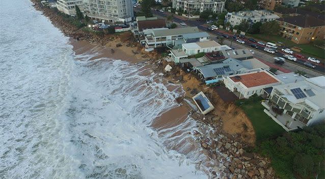 Drone footage of the affected properties in Collaroy. Photo: UNSW Water Research Laboratory