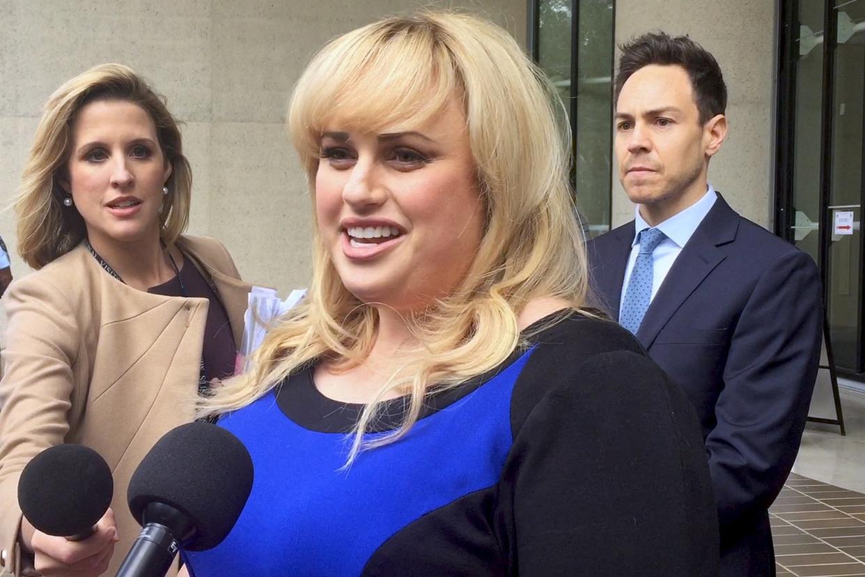 Rebel Wilson speaks to the media outside the High Court of Australia in Canberra, Australia, 16 November: EPA