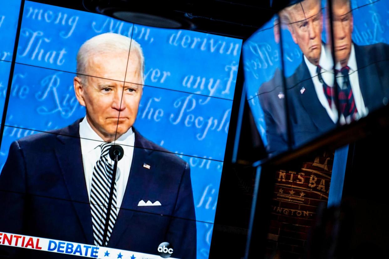 <span>The first presidential debate between then-president Donald Trump and Joe Biden on 29 September 2020.</span><span>Photograph: Sarah Silbiger/Getty Images</span>