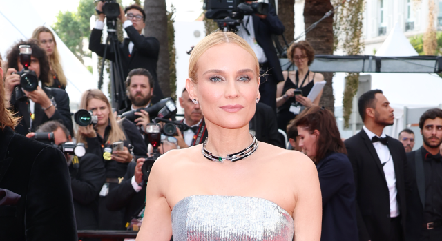 Diane Kruger Gets Glitzy in Silver Gown and Bow-Topped Pumps in