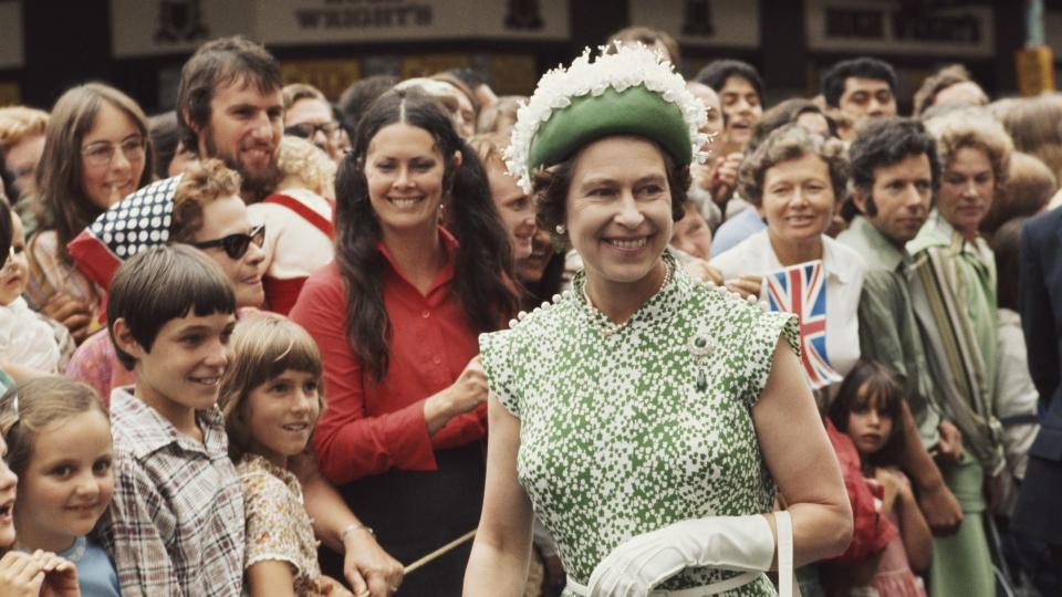 Queen Elizabeth II meets the crowds during her royal tour of New Zealand, 1977.