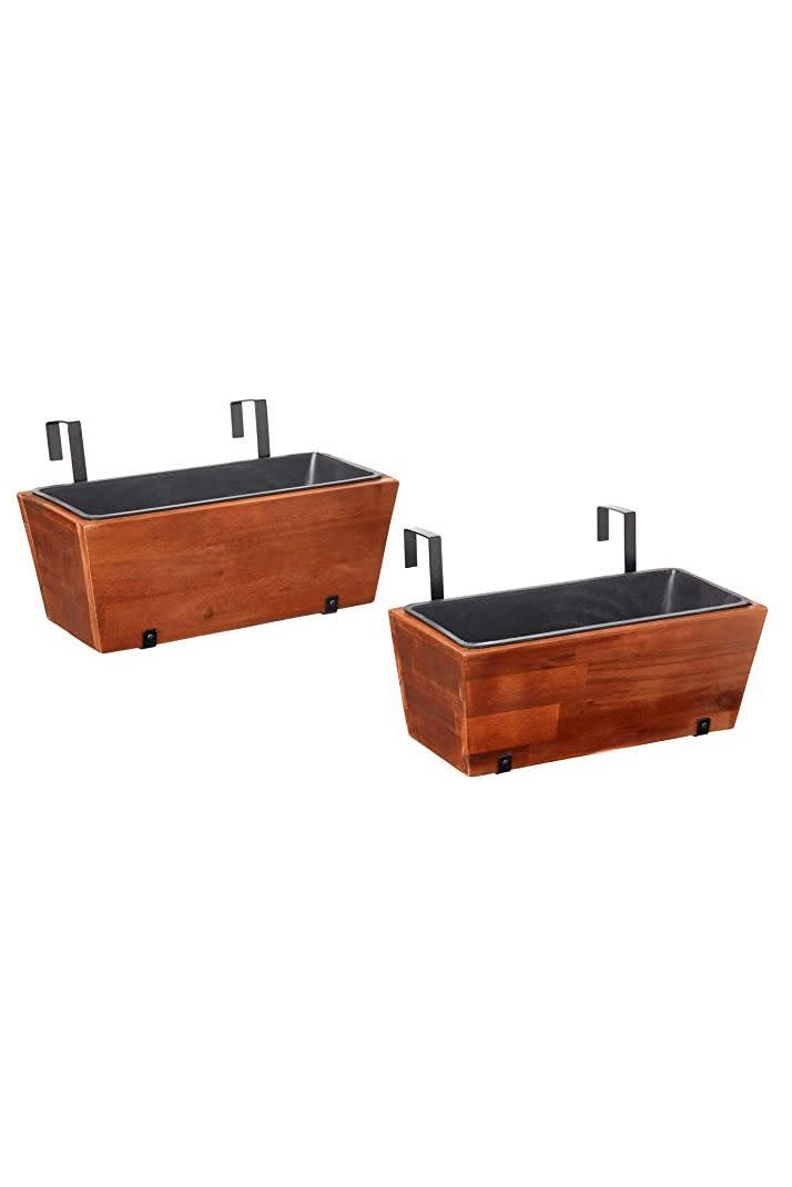 6) Acacia Wood 18-Inch Hanging Rectangular Garden Planter - 2-Pack