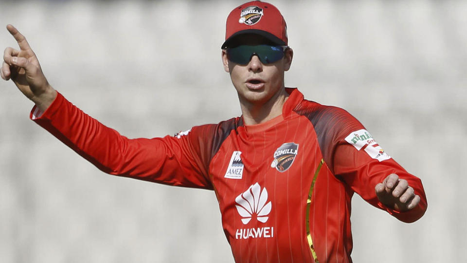 Steve . Smith in action in Bangladesh. (Photo by STR/AFP/Getty Images)