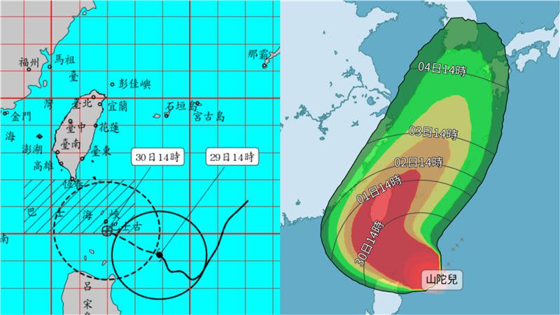 山陀兒暴風圈有擴大的趨勢。（圖／中央氣象署）