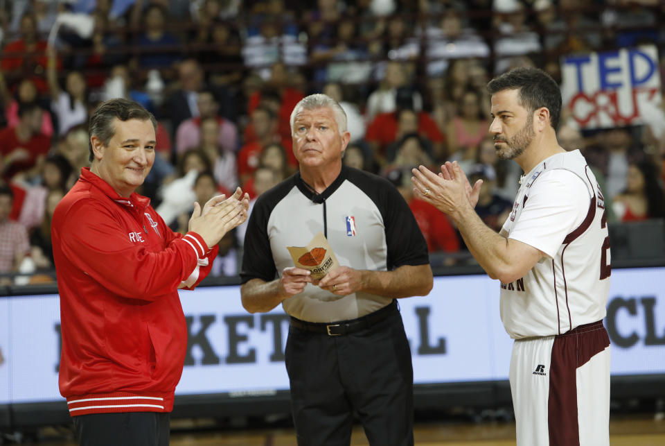 Ted Cruz and Jimmy Kimmel with ref