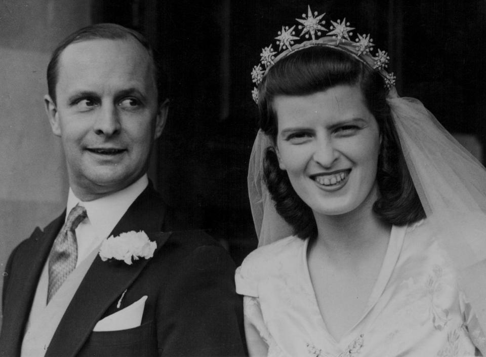 <p>William Waldorf Astor married socialite Sarah Norton in 1945. Despite getting divorced in 1953, the pair had a whirlwind romance and apparently got engaged just a few days after they met. Not much is publicly known about Sarah's dress, but we can all agree that her starburst tiara is fit for royalty (or, alternatively, a basic who's super into weddings *waves hi*).</p><p>(Side note: This wedding took place in London, but the Astors are a cross-continental fixture, as anyone who's walked into New York's Waldorf Astoria knows.)</p>