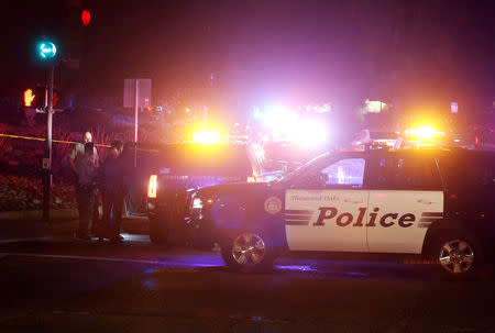 Police guard the site of a mass shooting at a bar in Thousand Oaks, California, U.S. November 8, 2018. REUTERS/Ringo Chiu