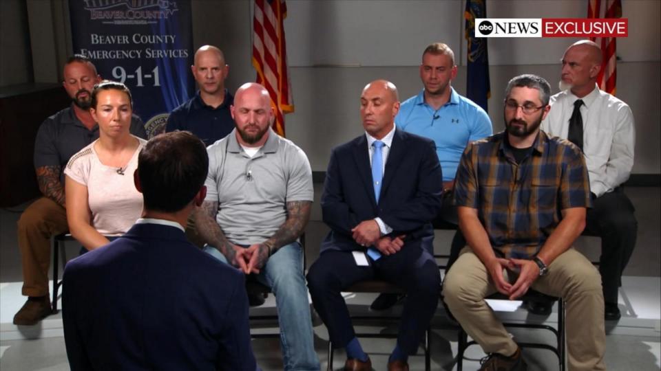 PHOTO: Members of the Beaver County, Pennsylvania, SWAT team assigned to help protect former President Donald Trump on July 13, 2024, speak with ABC News’ Aaron Katersky.  (ABC News)