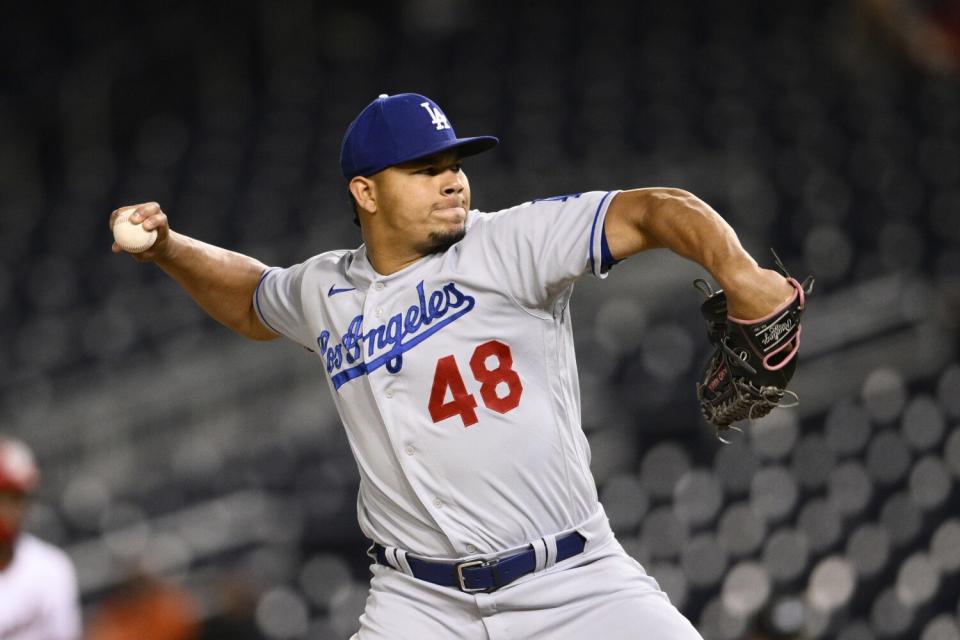 Dodgers pitcher Brusdar Graterol in action during a game against the Washington Nationals.