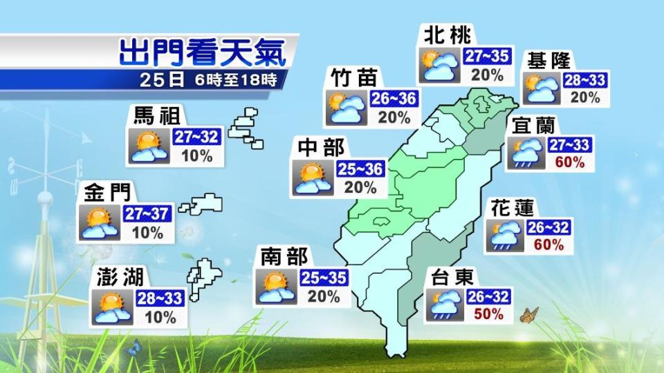 今（25）日各地天氣預報。（圖／TVBS）