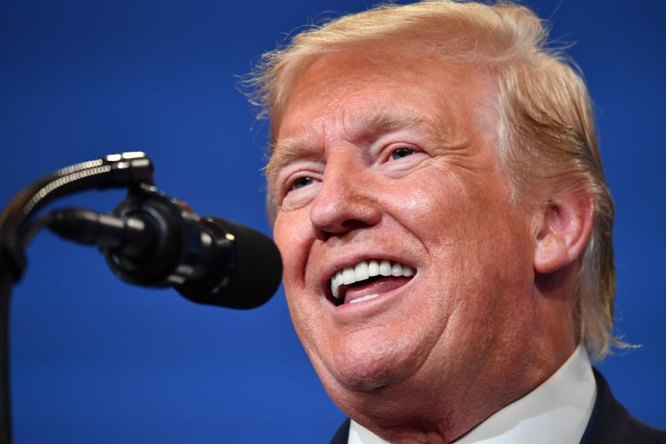 US President Donald Trump delivers remarks during the 2019 House Republican Conference Member Retreat Dinner in Baltimore, Maryland on September 12, 2019. (Photo by Nicholas Kamm / AFP)        (Photo credit should read NICHOLAS KAMM/AFP/Getty Images)