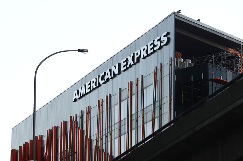 An office building with American Express logo is seen in Sydney