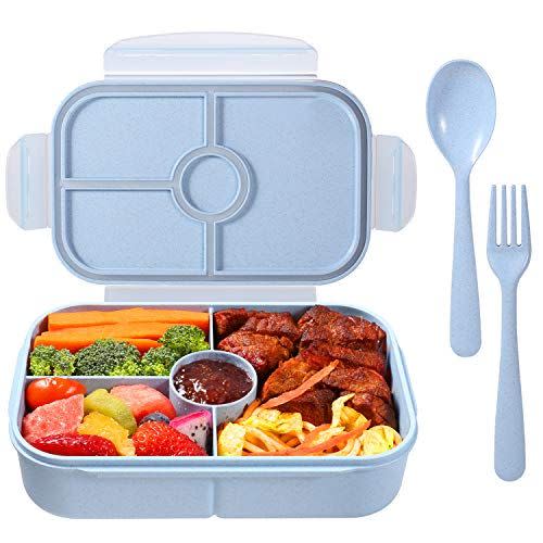 Youngever 8 Pack 4-Compartment Reusable Snack Box Food Containers, Bento Lunch Box, Meal Prep Containers, Divided Food