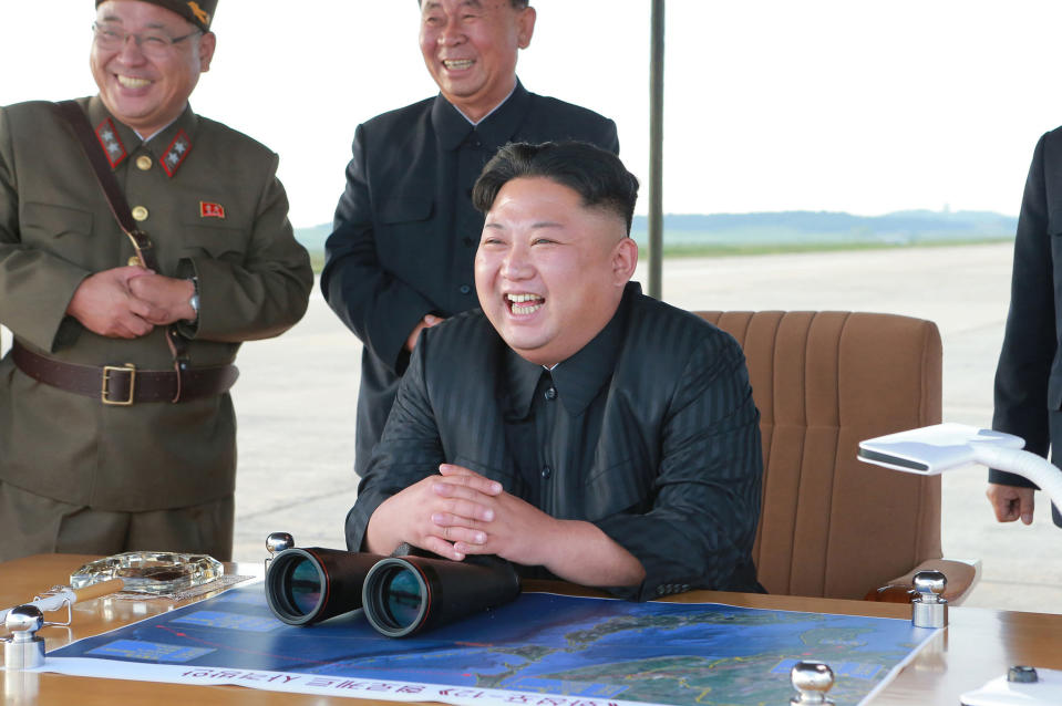 FILE - In this undated file photo distributed on Sept. 16, 2017, by the North Korean government, North Korean leader Kim Jong Un, center, attends what was said to be the test launch of an intermediate range Hwasong-12 missile at an undisclosed location in North Korea. U.S President Donald Trump announced Tuesday, Feb. 5, 2019 during his State of the Union address that he intends to meet Kim on Feb. 27-28, 2019 in Vietnam, saying that although much work remains to be done toward peace on the Korean Peninsula, his relationship with Kim is a good one. Independent journalists were not given access to cover the event depicted in this image distributed by the North Korean government. The content of this image is as provided and cannot be independently verified. (Korean Central News Agency/Korea News Service via AP, File)