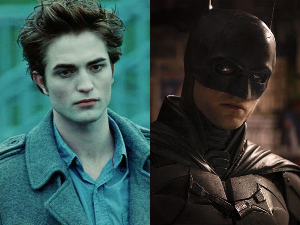 On the left: Robert Pattinson as Edward Cullen in "Twilight." On the right: Pattinson as Batman in "The Batman."