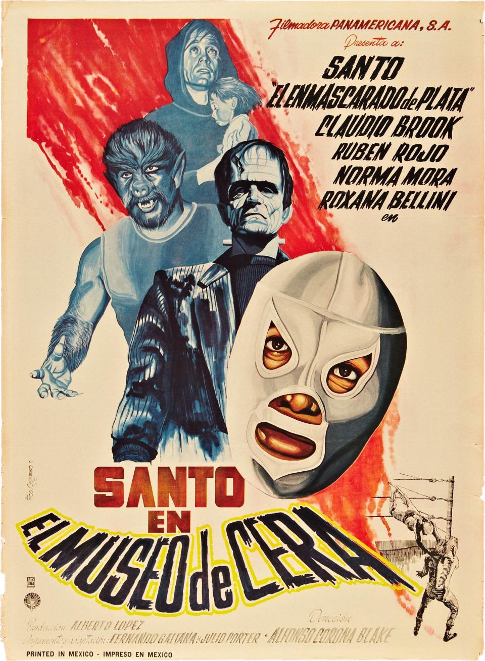 Santo In The Wax Museum, poster, (aka SANTO EN EL MUSEO DE CERA), second from top: Vicente Lara, bottom: Santo the Wrestler on Mexican poster art, 1963. (Photo by LMPC via Getty Images)