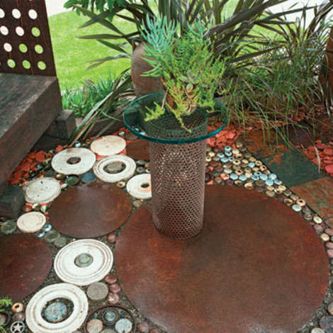 A cobblestone-esque patio floor