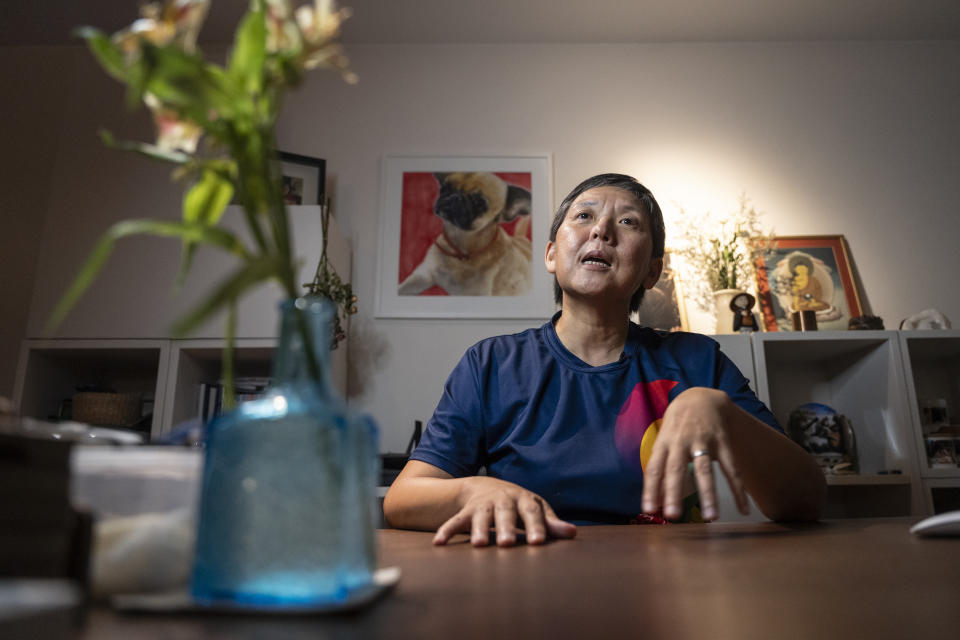 Lisa Lam, co-chair of Gay Games, speaks during an interview in Hong Kong, Tuesday, Oct. 31, 2023. Set to launch on Friday, Nov. 3, 2023, the first Gay Games in Asia are fostering hopes for wider LGBTQ+ inclusion in the Asian financial hub. (AP Photo/Chan Long Hei)