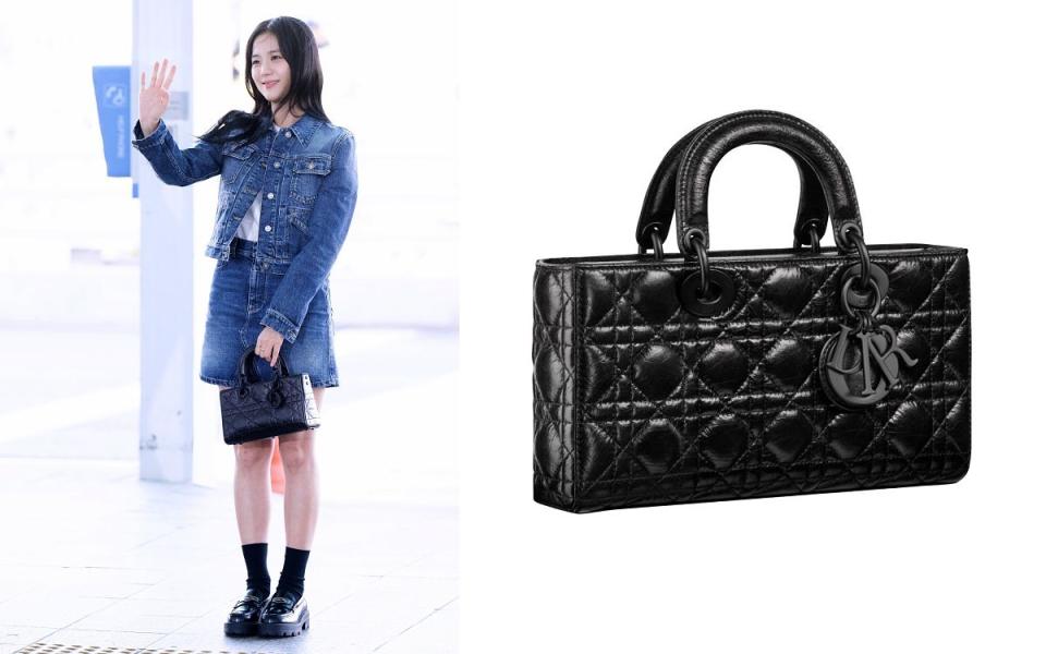 Dior D-JOY 黑色籐格裂紋小牛皮中型提包 NTD 170,000  Photo Via:DIOR