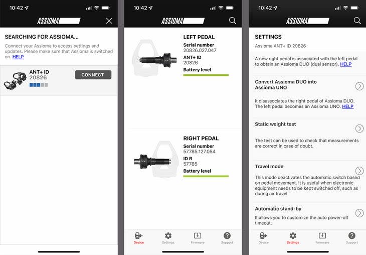 The Assioma mobile app provides an easy way to manage pedal settings.