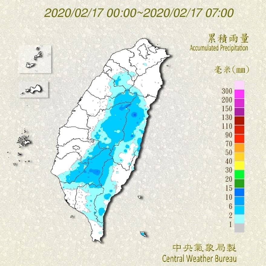 今日雨區預報圖。（圖／中央氣象局）