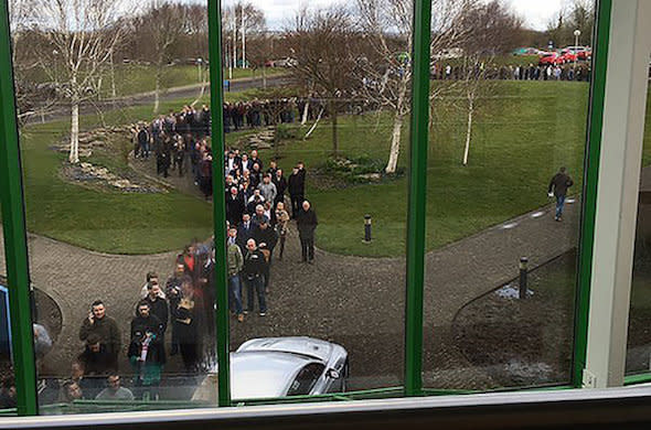 More than 3,000 people queued for a job with luxury car-maker Aston Martin - just miles from the closure-threatended Tata steelworks.  Job-hunters flooded to a recruitment day for the James Bond car-maker before it opens its new plant in South Wales.  The high-powered British firm is opening a new factory in 18 months in a giant hangar at RAF St Athan near Barry, South Wales.  WALES NEWS SERVICE  