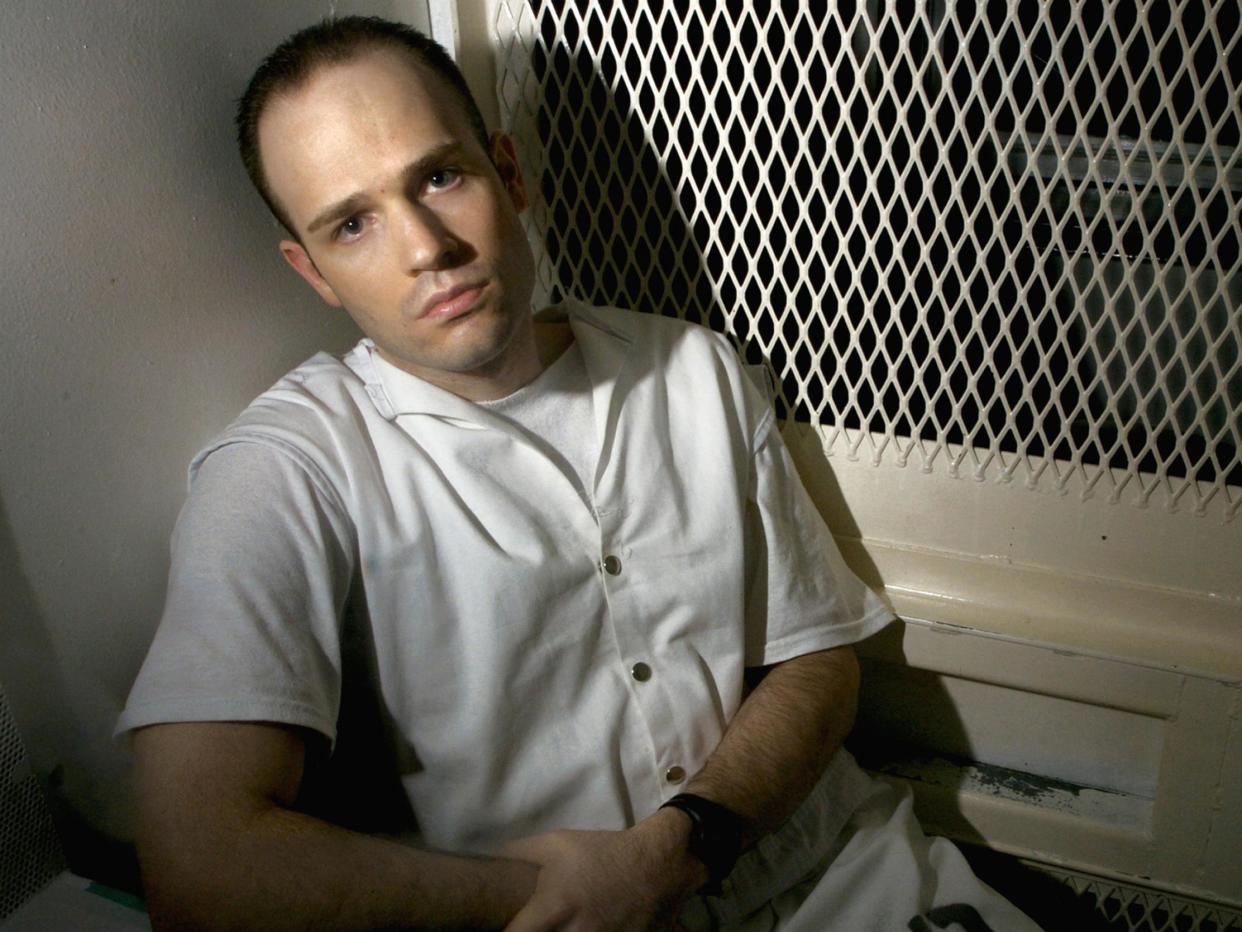 Randy Halprin in a visitation cell at the Polunsky Unit in Livingston, Texas: (2019 The Associated Press)