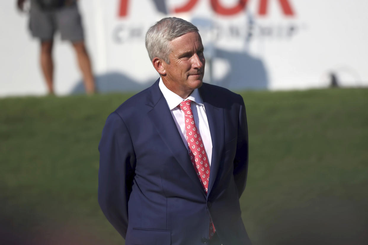 PGA Commissioner Jay Monahan during the trophy presentation at the 2022 PGA Tour Championship in Atlanta (Michael Wade/Icon Sportswire / AP)