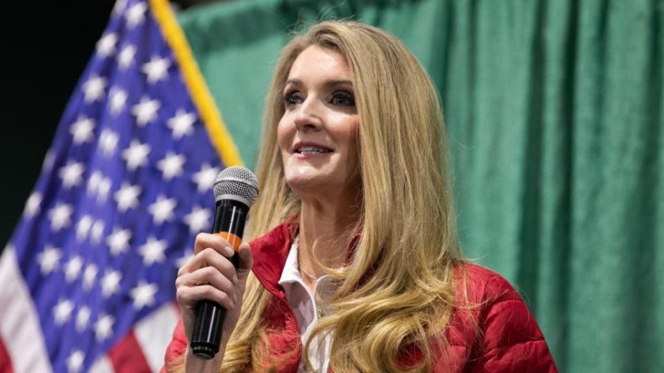 Georgia Sen. Kelly Loeffler speaks to the crowd of supporters during a “Defend the Majority” rally at the Georgia National Fairgrounds and Agriculture Center last week in Perry, Georgia. (Photo by Jessica McGowan/Getty Images)