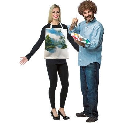 22) Bob Ross and Oil Canvas Couple Costume