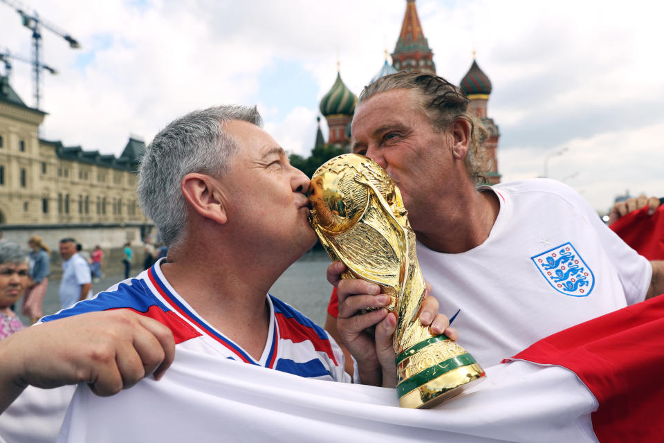 England fans soak up the World Cup semi-final atmosphere in Moscow.