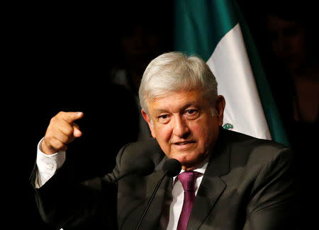 Mexico presidential candidate Andres Manuel Lopez Obrador of the National Regeneration Movement (MORENA), gives a speech as he presents his manifesto in Mexico City, Mexico, November 20, 2017. REUTERS/Henry Romero