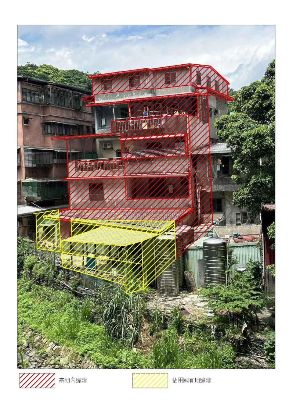 張錦豪以圖指出黃國昌住家違建、侵占國有地的地方。（翻攝自新北市議員張錦豪臉書）