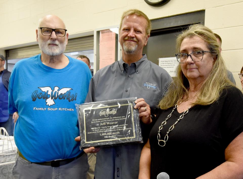 Shown from left are Fred Fedorowicz, the new God Works director; Jeff Weaver, God Works' founder and retiring director; and Lillian Williamson, God Works' treasurer. Weaver received a plaque for his 19 years of service.