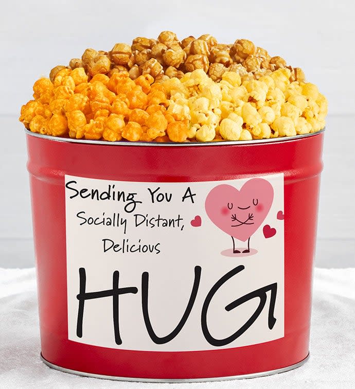 Socially Distant Hug Heart Popcorn Tin (Credit: The Popcorn Factory)