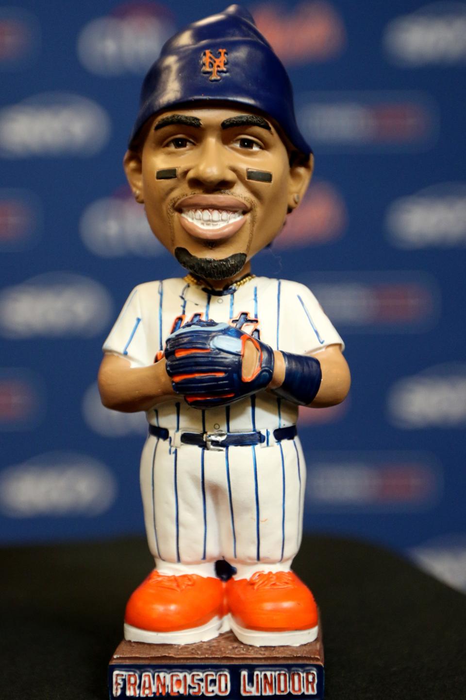 The Francisco Lindor bobblehead will be given away during a game at Citi Field this spring. Thursday, March 31, 2022