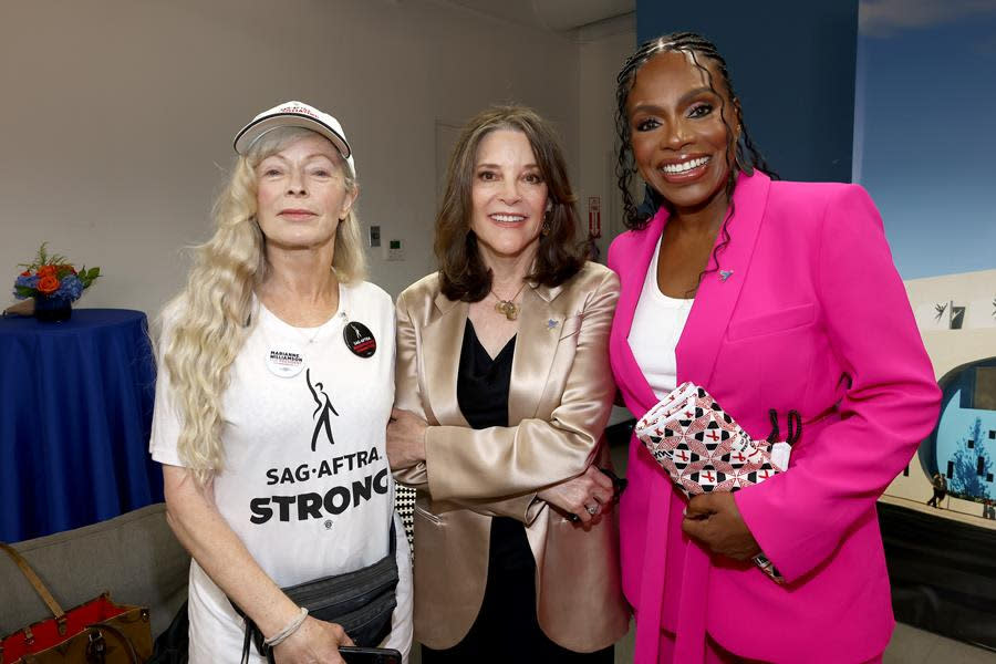 (Left to Right) Frances Fisher, Marianne Williamson and Sheryl Lee Ralph at the Project Angel Food Ground Breaking of The Chuck Lorre Family Foundation Campus in Hollywood. (Tommaso Boddi/Getty Images for Project Angel Food)