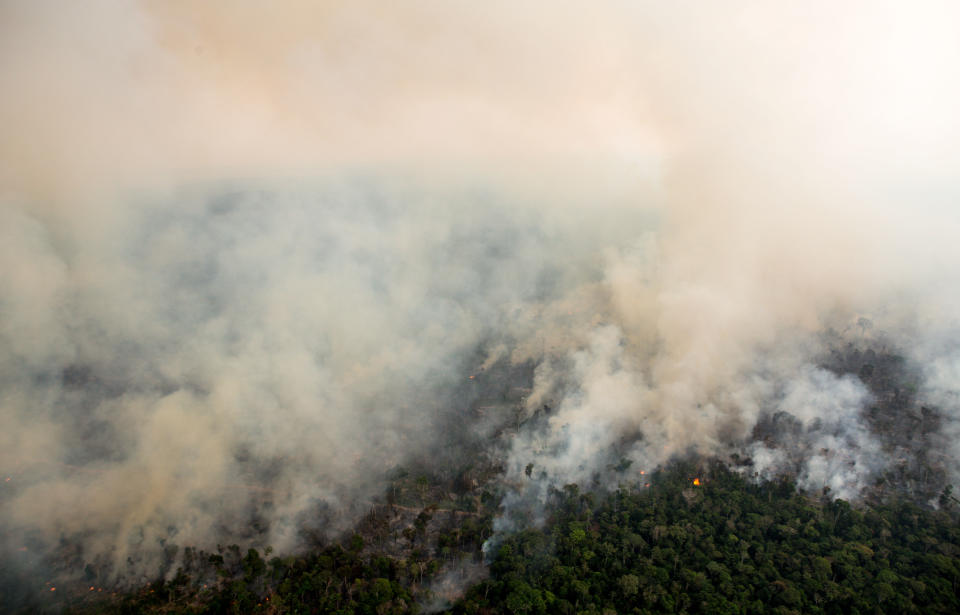 Aerial scenes show fires in various regions of the Jamari Forest Reserve, near Porto Velho, Rondonia on Aug. 24, 2019. (Photo: Dario Oliveira/EFE via ZUMA Press)