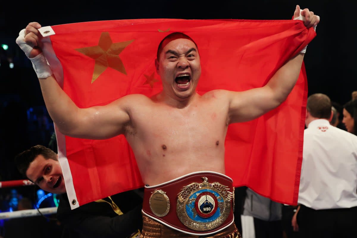 China’s Zhilei Zhang caused an upset with his accuracy and southpaw style (Getty)