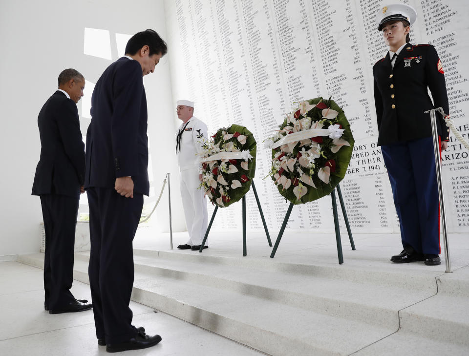 The wreath laying ceremony at the USS Arizona Memorial in Hawaii