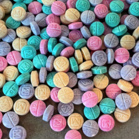 An image from the Drug Enforcement Agency showing pills with fentanyl made to look like candy.