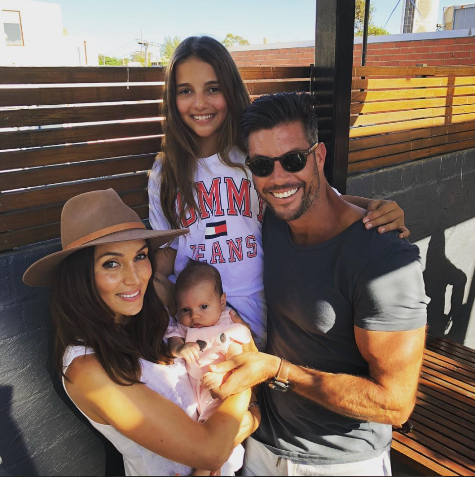 Sam Wood with his partner Snezana Markoski, and two daughters Eve, and Willow. Source: samjameswood/instagram