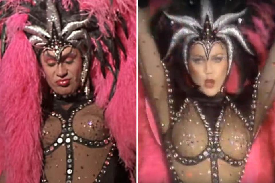 Gene Simmons as Velvet Von Ragnar in 1986's 'Never Too Young to Die,' and Lynda Carter covering KISS in her 1980 TV special 'Encore.' (Photos: YouTube)