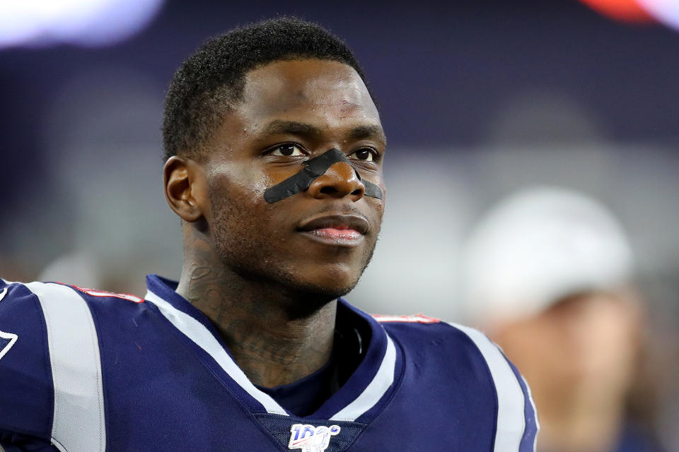 FOXBOROUGH, MASSACHUSETTS - AUGUST 29: Josh Gordon #10 of the New England Patriots looks on from the sideline during the preseason game between the New York Giants and the New England Patriots at Gillette Stadium on August 29, 2019 in Foxborough, Massachusetts. (Photo by Maddie Meyer/Getty Images)