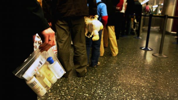 PHOTO: FILE - In this photo illustration a BAA employee holds a plastic bag with liquid containers consistent with new British airport security requirements for carrying liquids through security at Gatwick Airport, Nov. 6, 2006 in London. (Daniel Berehulak/Getty Images, FILE)