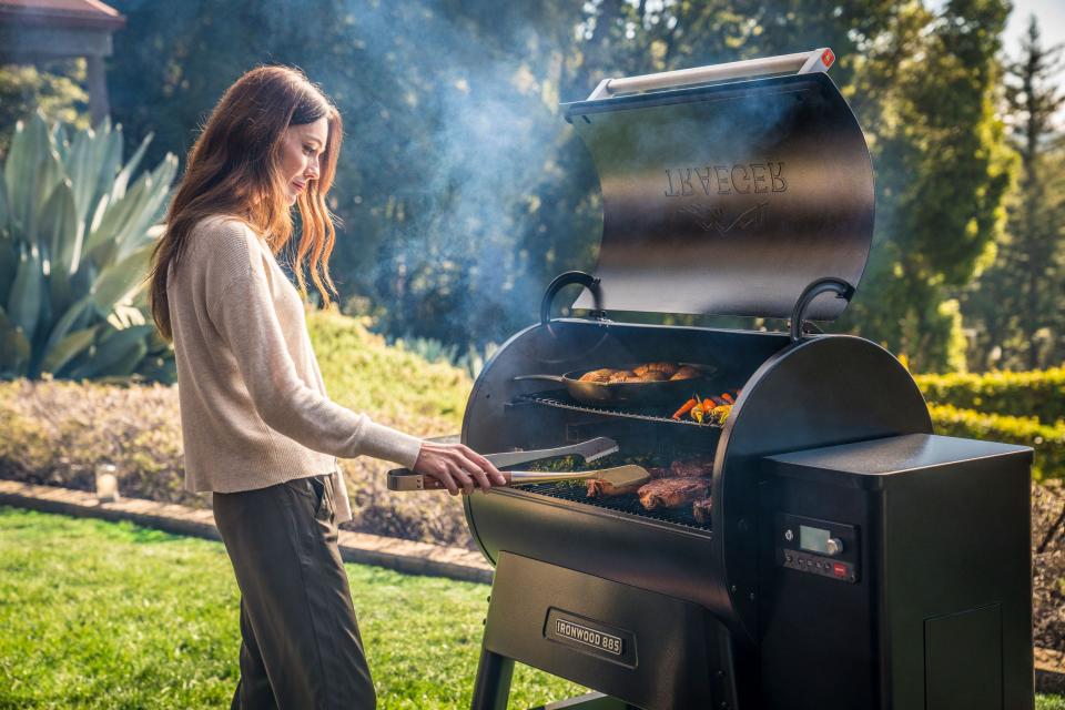 Outdoor appliances, like Traeger’s wood pellet grills also work with an app, so you can turn on the grill, monitor it’s temperature, and also the temp of your food, too.
